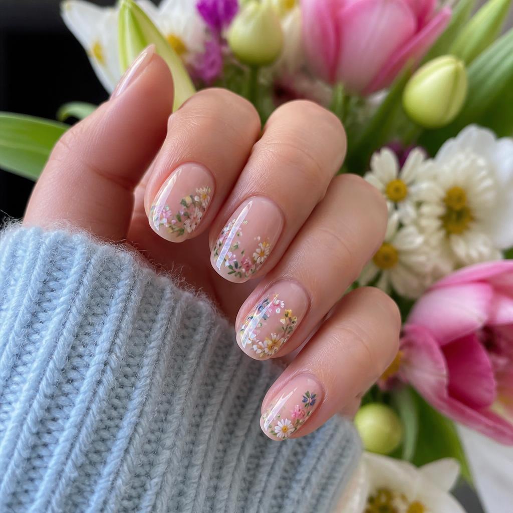 Delicate floral nail art