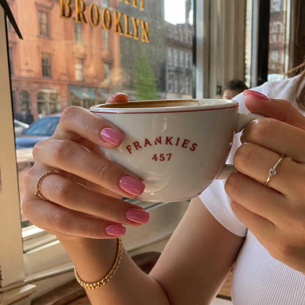 Sarah's fresh pink manicure after her visit